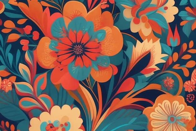 An Abstract Pattern Using Stylized Floral Elements And Contrasting Colors