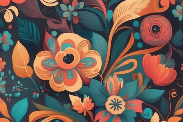 An Abstract Pattern Using Stylized Floral Elements And Contrasting Colors