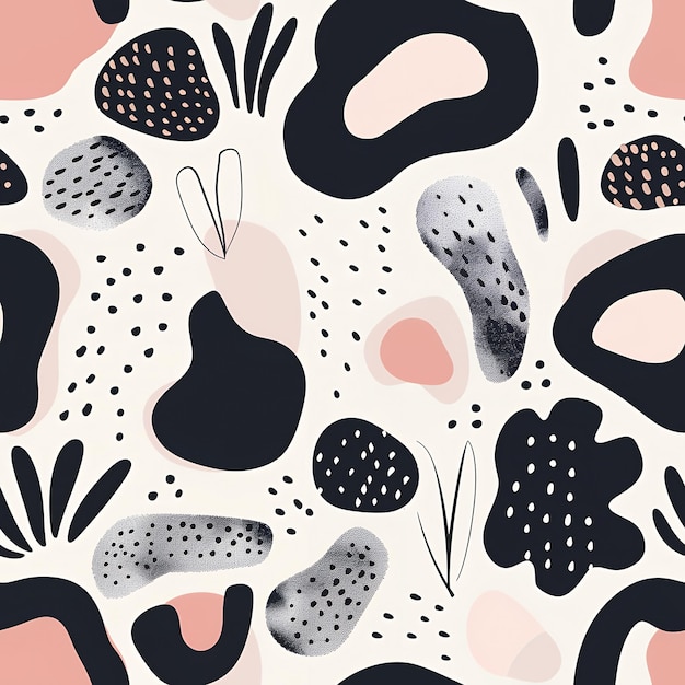 Abstract pattern with black white and pink shapes