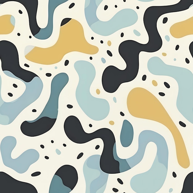 Abstract pattern with blue yellow and black shapes