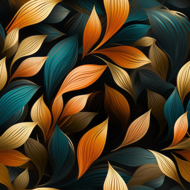 abstract pattern with leaves on a black background