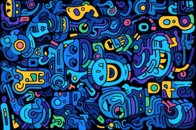 Abstract Pattern with Multicolored Shapes on Blue Surface