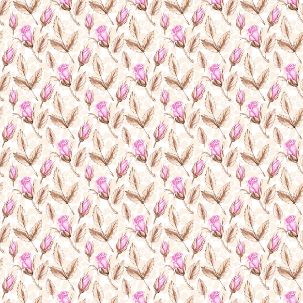 Abstract pattern with rose flowers on a beige background