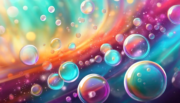 Photo abstract pc desktop wallpaper background with flying bubbles on a colorful background