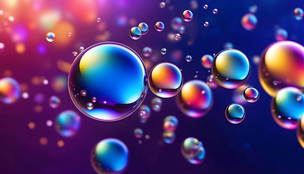 abstract PC desktop wallpaper background with flying soap bubbles on colorful background