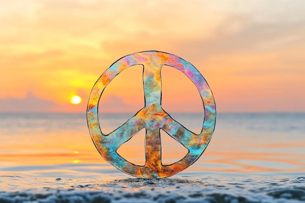 Photo abstract peace sign floating over horizon