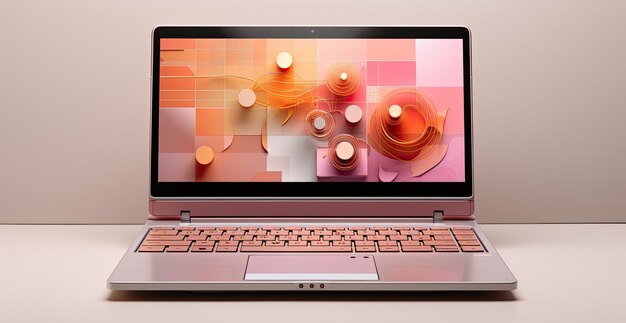 Abstract Peach Artwork on Open Laptop Screen