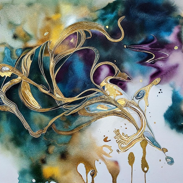 Abstract of pen and ink with gold bewilderment