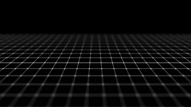 Abstract perspective grid Digital background in retro style Wireframe landscape on black background 3d rendering