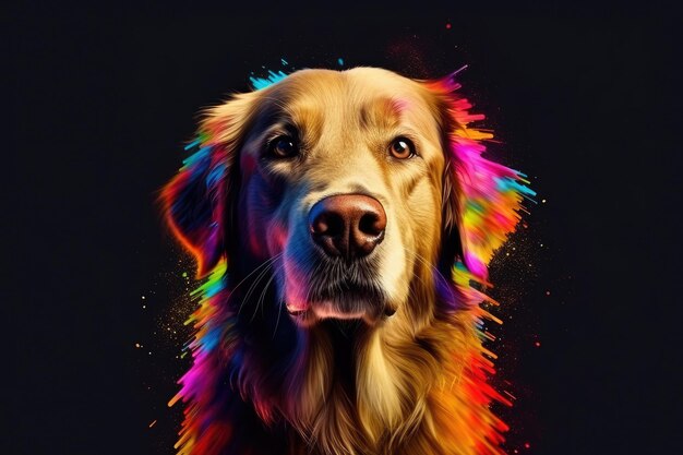 Abstract of pet cute dog Golden retriever portrait with colorful on skin and hairs Generative AI