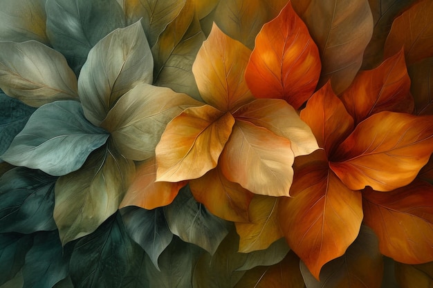 Abstract petals and leaves intertwining in a lush symphony capturing the essence of rebirth