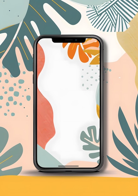 Abstract Phone Mockup With Tropical Leaf Pattern