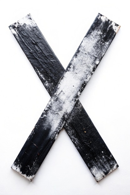 Photo abstract photo of old black paint against white background with two letter x flat layout front view