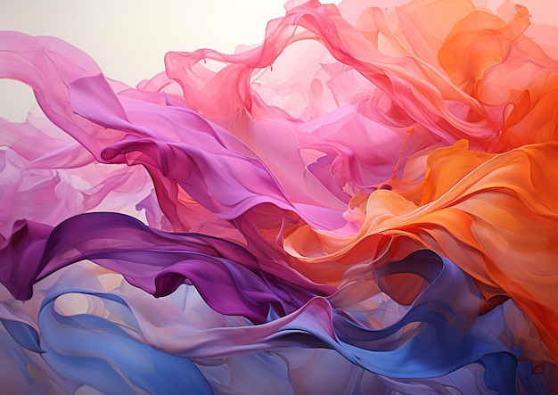 Abstract photograph of a colorful flowing fabric in a white background generative ai