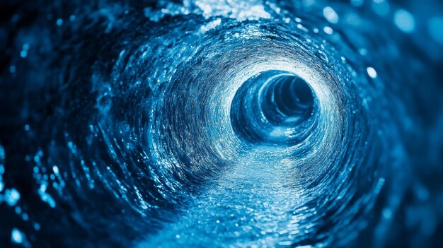 Photo an abstract photograph of a swirling blue water tunnel symbolizing the depths of the ocean a