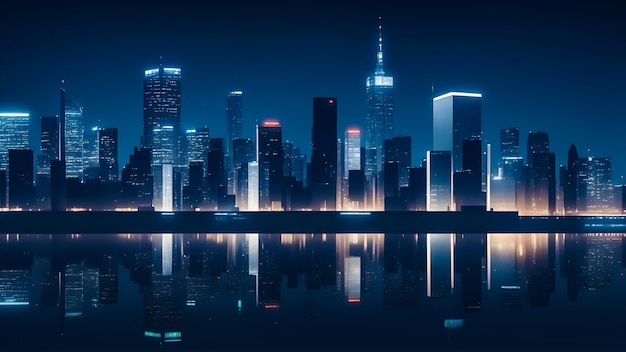 Abstract photorealistic city skyline at night