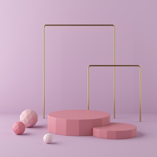 Photo abstract pink background with geometric shape podium. 3d rendering