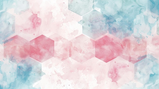 Photo abstract pink and blue hexagon watercolor background