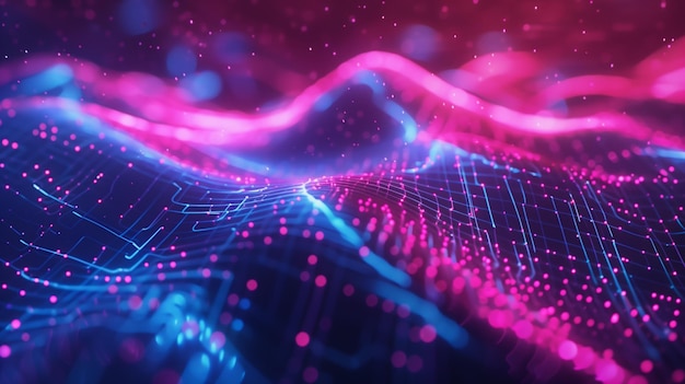 Abstract pink blue neon wave lines bokeh lights data transfer concept futuristic wallpaper