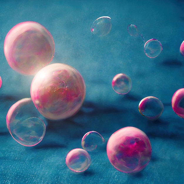 Abstract pink bubble ball on blue background