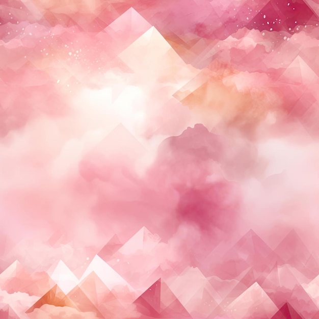 Abstract pink clouds with geometric shapes in dreamlike scenery tiled