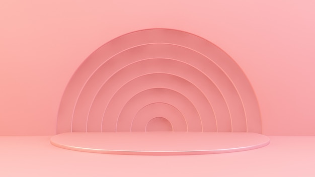 Abstract pink composition with podium 3d rendering