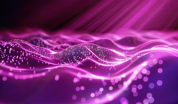 Abstract pink digital wave with glittering particles background