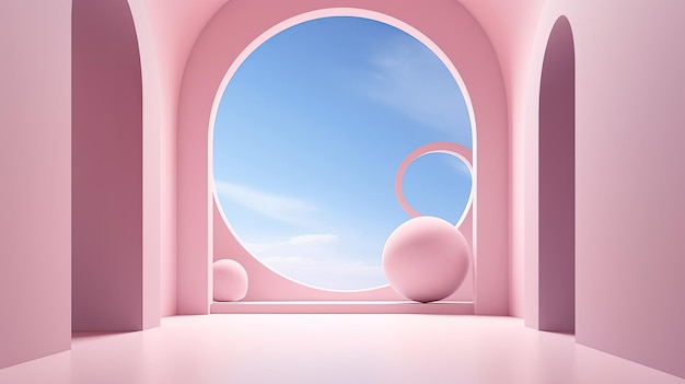 Abstract Pink Room with a View of the Sky Generative AI