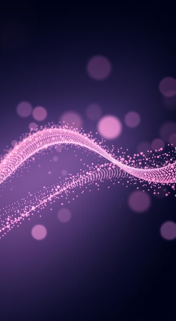 Abstract pink wave with bokeh lights on dark purple background