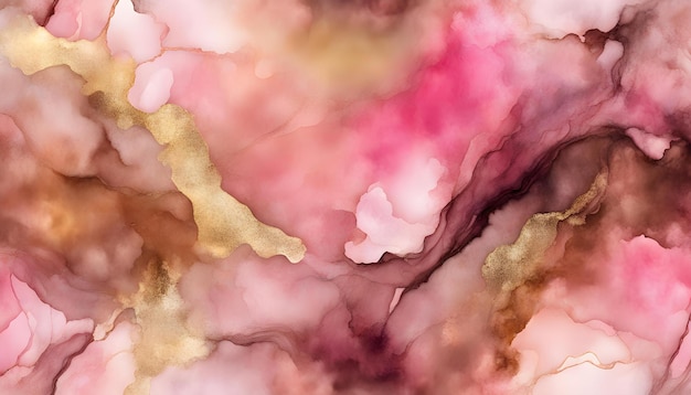 Photo abstract pinkbrown background with gold beautiful smudges made with alcohol ink