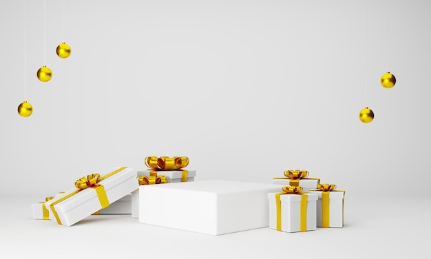 Abstract podium scene with gift box on white background 3d rendering podium for product or brand presentation