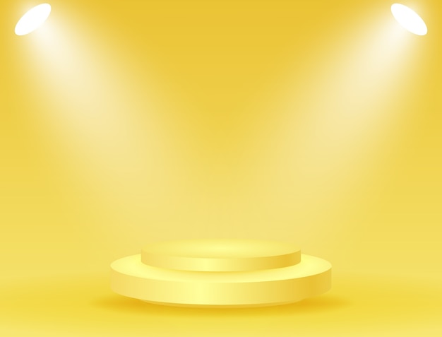 Abstract podium with lighting gold color on a yellow background 3d rendering