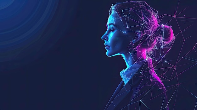 Abstract Polygonal Businesswoman With 3D Low Poly Business and Technology Concept