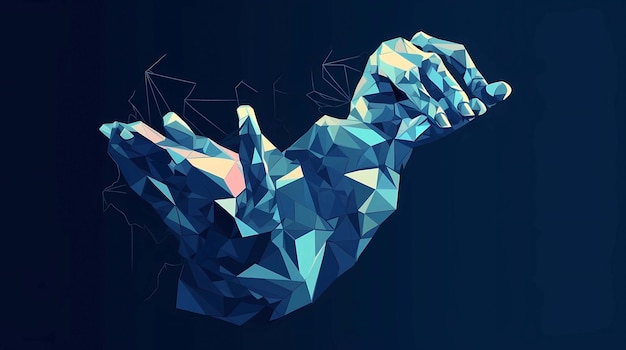 Photo abstract polygonal hand on dark blue background