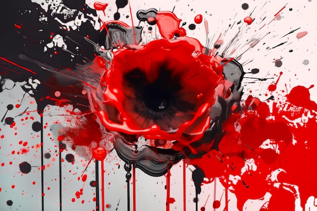 Abstract poppy from paint splatter VEDay or World War remembrance day concept Generative AI illustration