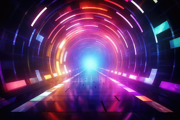 Abstract Portal Tunnel With Neon Lights And Bokeh Effects