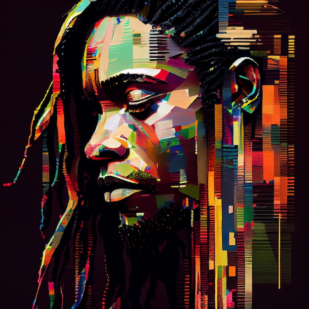 Abstract portrait of African American man with glitch effect illustration Generative AI