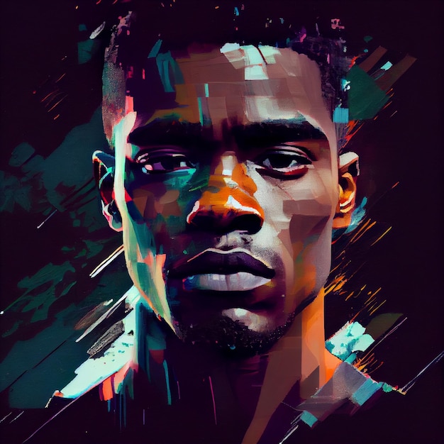 Abstract portrait of African American man with glitch effect illustration Generative AI