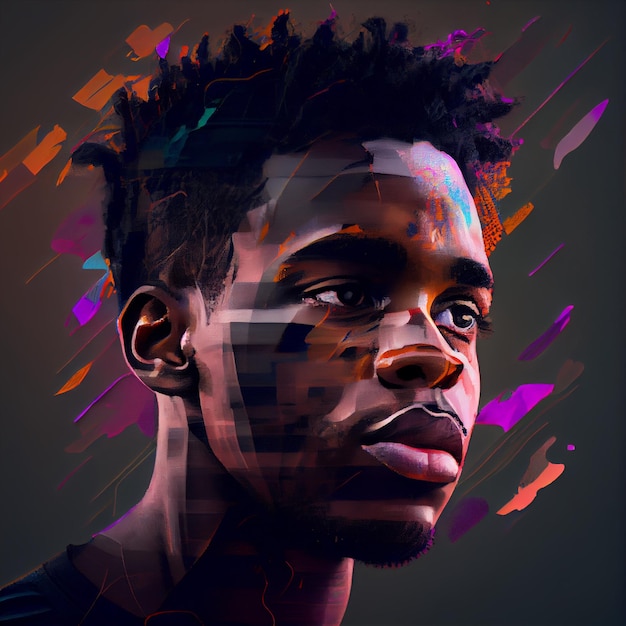 Abstract portrait of African American man with glitch effect illustration Generative AI