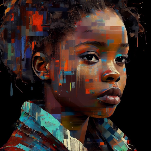 Abstract portrait of African American woman with glitch effect illustration Generative AI