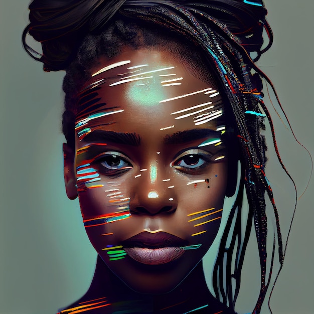 Abstract portrait of African American woman with glitch effect illustration Generative AI