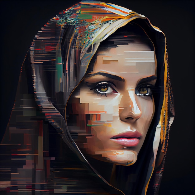 Abstract portrait of arab woman with glitch effect illustration Generative AI