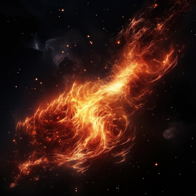 abstract portrait Fiery explosion on a dark background with stars all around