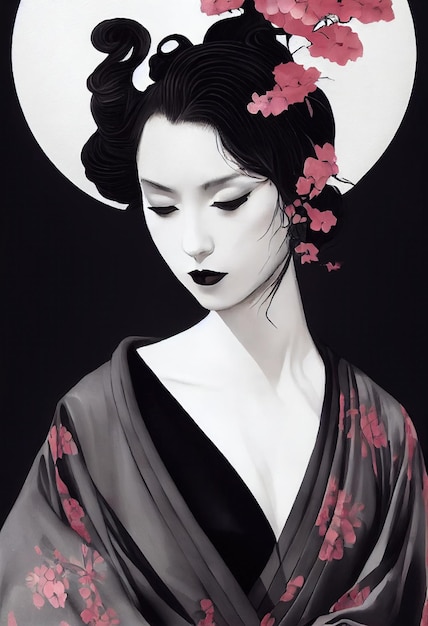 Abstract portrait of a pretty geisha in a kimono Fashionable cute woman Creative beautiful girl