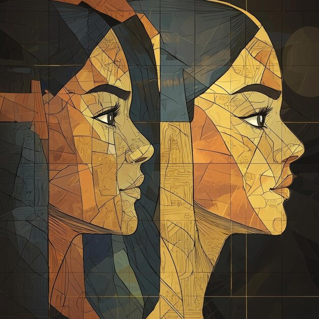 Abstract Portrait of Two Women with Geometric Patterns