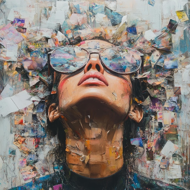 Photo abstract portrait with fragmented visuals and glasses