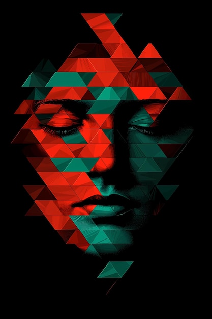 Photo abstract portrait with red and green triangles