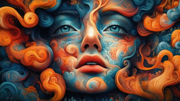 Abstract portrait with swirling colors and ethereal features