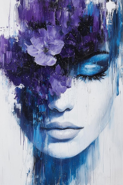 Abstract Portrait of a Woman with Flowers Covering Her Eye