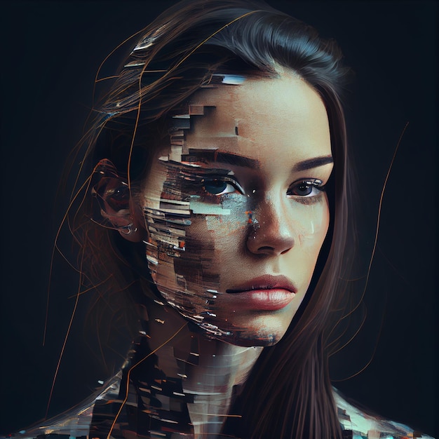 Abstract portrait of woman with glitch effect illustration Generative AI